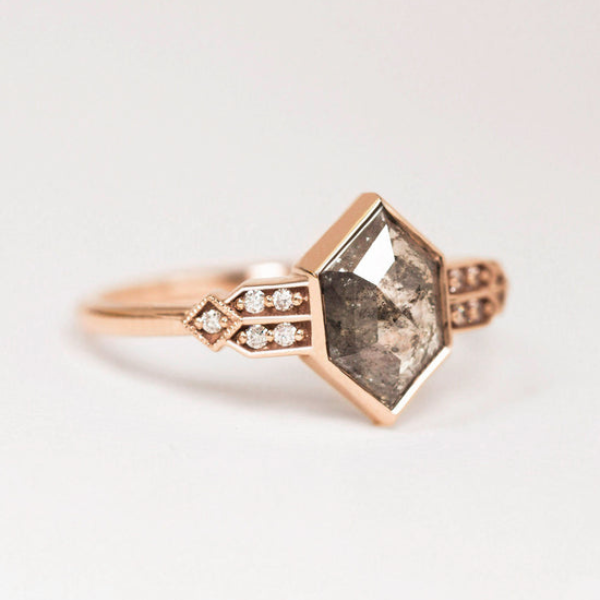 Salt and Pepper Hexagon Shape Engagement Ring